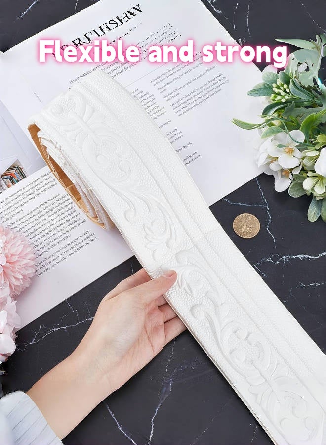 Peel and Stick 3D Foam Wall Trim, White Self-Adhesive Decorative Wallpaper Border, Flexible Baseboard Edging for Mirror, Wall, Hotel DIY Decor, 91 x 3.2 Inch - Image 3
