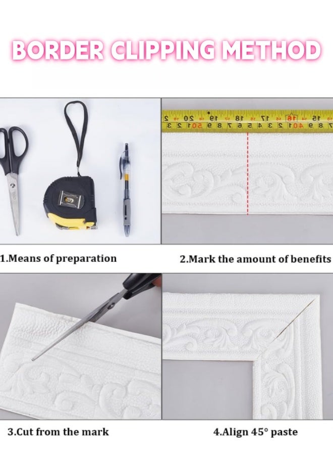 Peel and Stick 3D Foam Wall Trim, White Self-Adhesive Decorative Wallpaper Border, Flexible Baseboard Edging for Mirror, Wall, Hotel DIY Decor, 91 x 3.2 Inch - Image 4