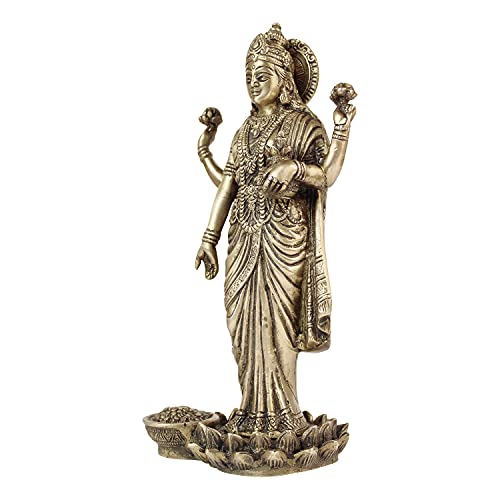 ARTVARKO Goddess Maa Laxmi Idol Lakshmi Brass Statue Luxmi Murt Standing on Lotus Height 10 Inches - Image 4