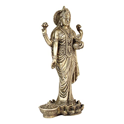 ARTVARKO Goddess Maa Laxmi Idol Lakshmi Brass Statue Luxmi Murt Standing on Lotus Height 10 Inches - Image 3
