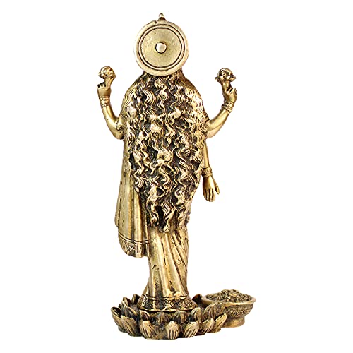 ARTVARKO Goddess Maa Laxmi Idol Lakshmi Brass Statue Luxmi Murt Standing on Lotus Height 10 Inches - Image 5