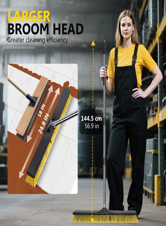 Masthome 24" Push Broom,Masthome Industrial Broom with Stiff Bristles,Outdoor Broom Heavy Duty and 55" Long Handle,Heavy Duty Broom Brush for Garage Yard Patio Warehouse Concrete Floor Cleaning - Image 2