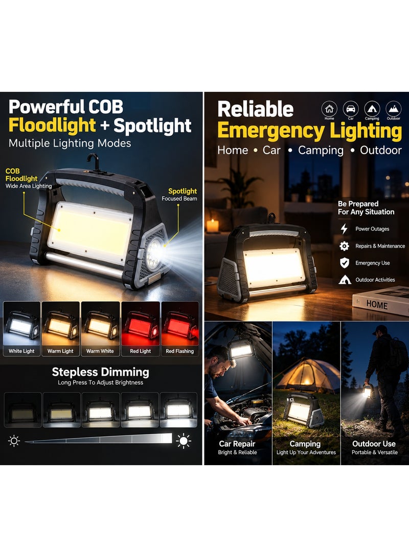 كشاف طوارئ LED قابل لإعادة الشحن 5800mAh بإضاءة COB وSpotlight وبطارية 18650 وشحن USB ومغناطيس - Image 3