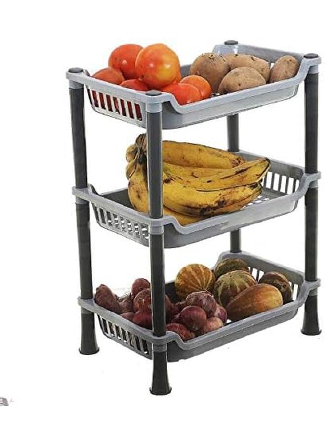Kuber Industries Plastic 3 Layer Multi Purpose Kitchen Storage Basket Rack Gray 28 - Image 3