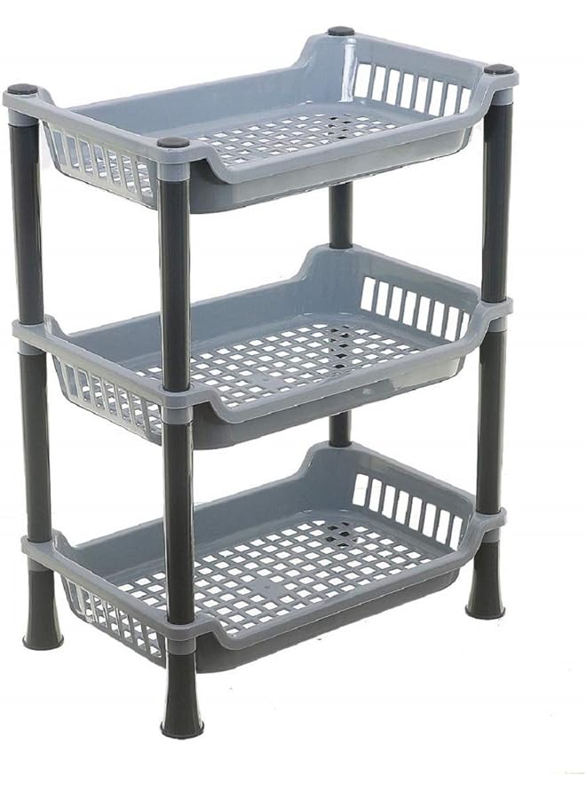 Kuber Industries Plastic 3 Layer Multi Purpose Kitchen Storage Basket Rack Gray 28 - Image 1