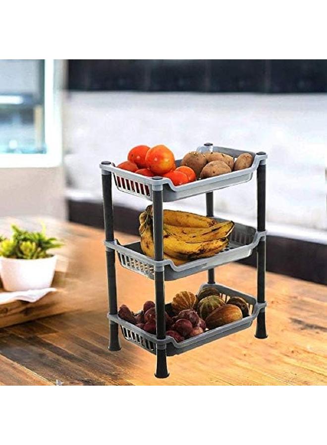 Kuber Industries Plastic 3 Layer Multi Purpose Kitchen Storage Basket Rack Gray 28 - Image 2
