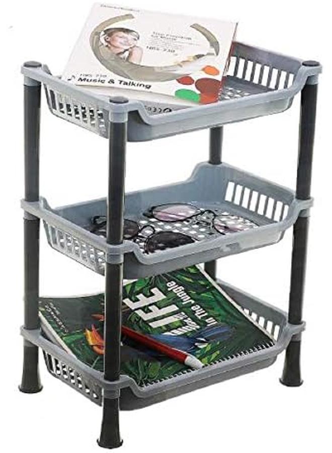 Kuber Industries Plastic 3 Layer Multi Purpose Kitchen Storage Basket Rack Gray 28 - Image 4