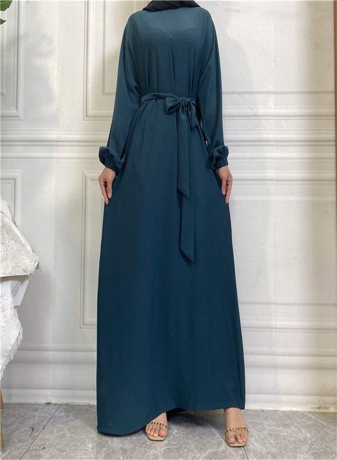 Loquat Casual Elegant Lace-Up Dress Abaya Blackish Green  - Image 1
