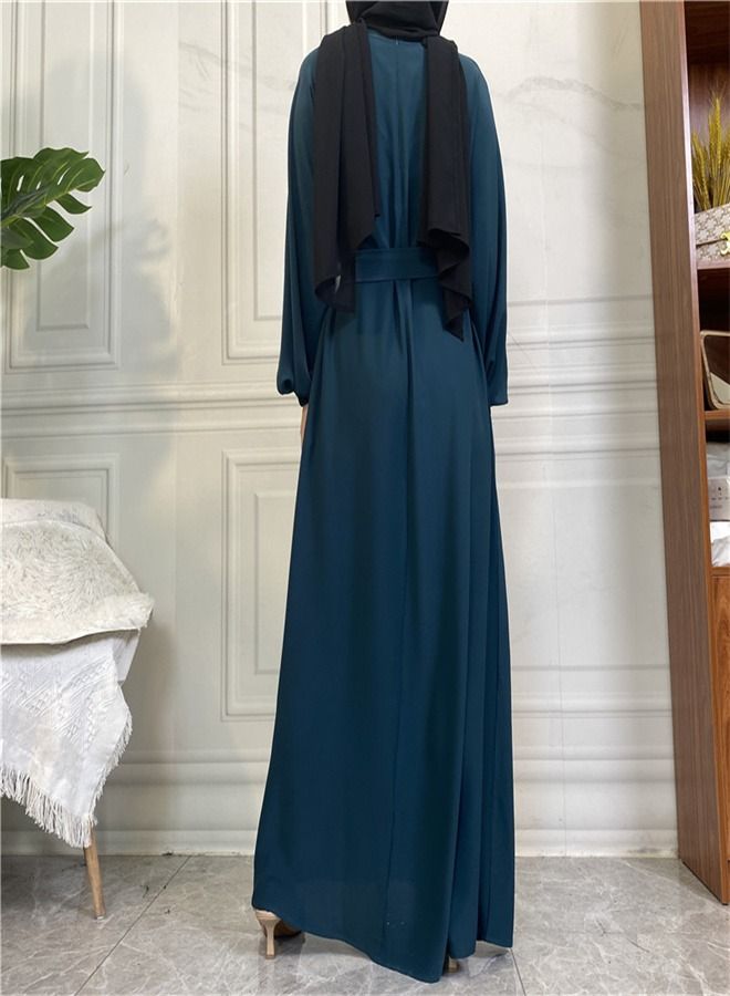 Loquat Casual Elegant Lace-Up Dress Abaya Blackish Green  - Image 3