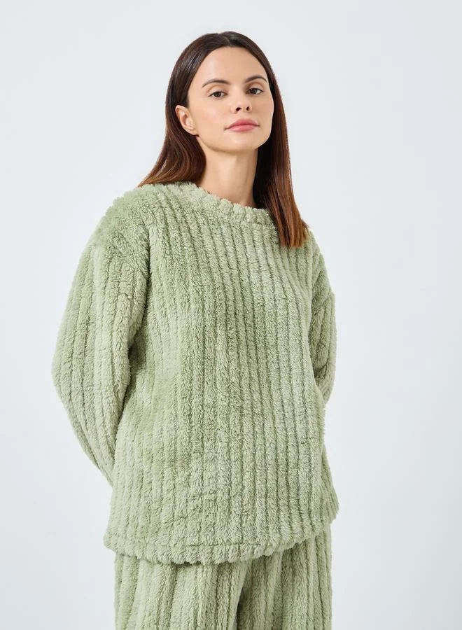 Styli Chunky Rib Fleece Drop Shoulder Top and Pyjama Set