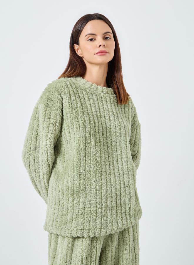 Styli Chunky Rib Fleece Drop Shoulder Top and Pyjama Set - Image 2