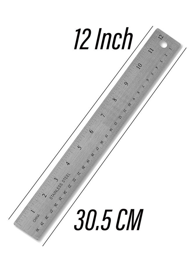Manaloom Stainless Steel Rulers, Nonslip Skidbase Metal Ruler, 12" Length - Easy to Read Inch & cm & mm - Perfect for School, Office, Architect, Engineers, Craft - 3 Pack - Image 3