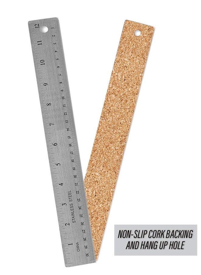 Manaloom Stainless Steel Rulers, Nonslip Skidbase Metal Ruler, 12" Length - Easy to Read Inch & cm & mm - Perfect for School, Office, Architect, Engineers, Craft - 3 Pack - Image 2