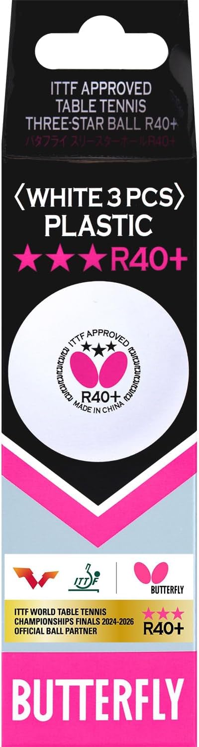 Butterfly R40+ Table Tennis Balls, White, 40mm, Pack of 3 - Image 3