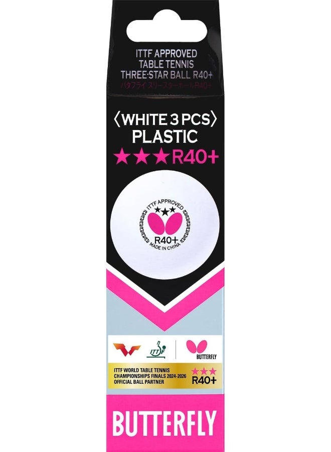 Butterfly R40+ Table Tennis Balls, White, 40mm, Pack of 3 - Image 3