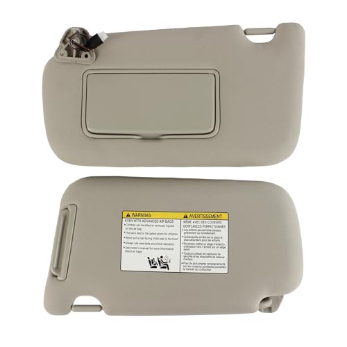 PEVAST Pair of Left (w/Light) & Right (w/Light) Sun Visors for Sentra 2013 2014 2015 2016 2017 2018 2019, Gray with Mirror, Replaces# 96400-3SG8A & 96401-3SG8A (Left Driver Side with Light) - Image 2