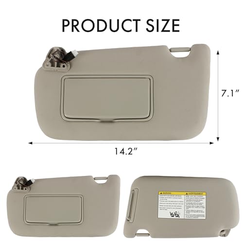 PEVAST Pair of Left (w/Light) & Right (w/Light) Sun Visors for Sentra 2013 2014 2015 2016 2017 2018 2019, Gray with Mirror, Replaces# 96400-3SG8A & 96401-3SG8A (Left Driver Side with Light) - Image 3