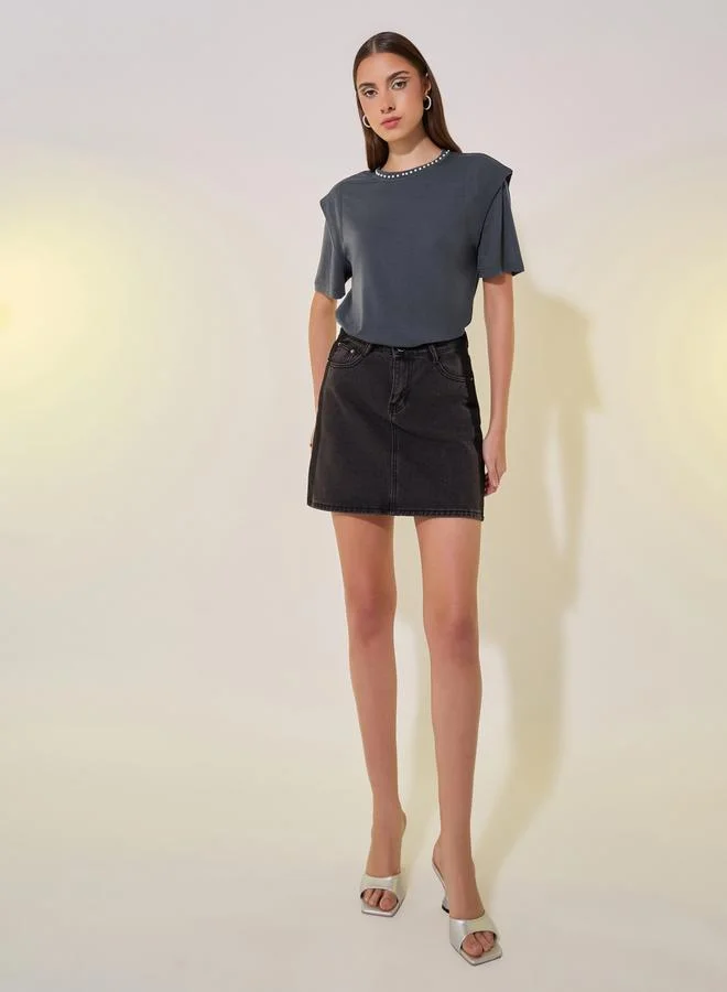 Take Two Faux Pearl Embellished Round-Neck T-Shirt