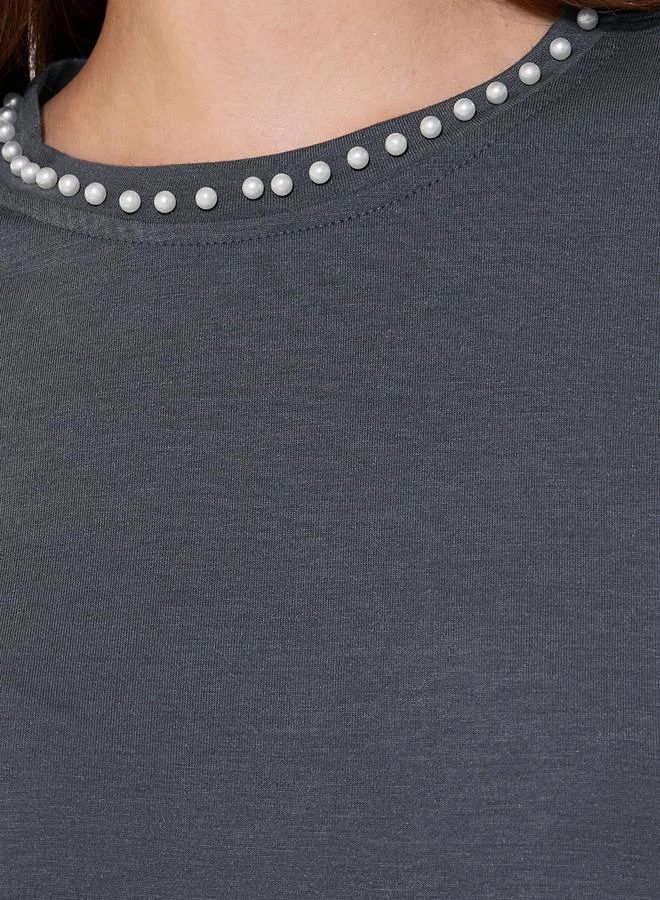Take Two Faux Pearl Embellished Round-Neck T-Shirt