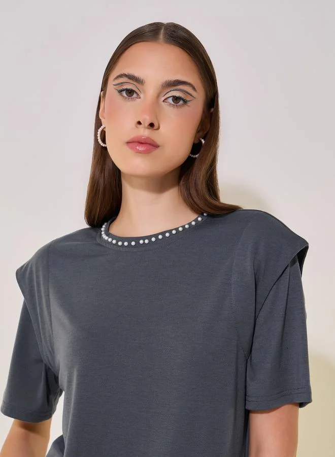 Take Two Faux Pearl Embellished Round-Neck T-Shirt