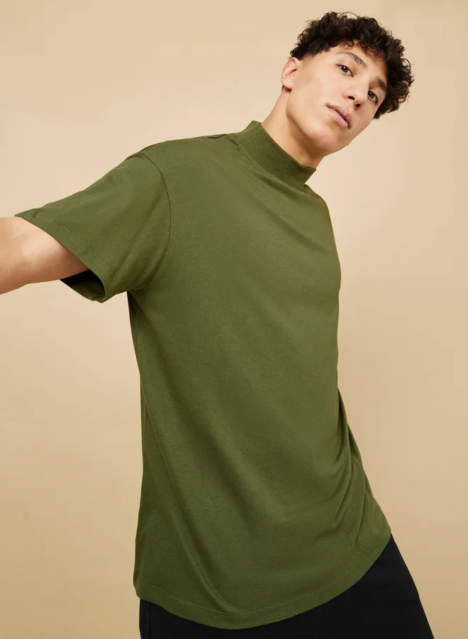 ستايلي Styli Mock Neck Oversized T-Shirt