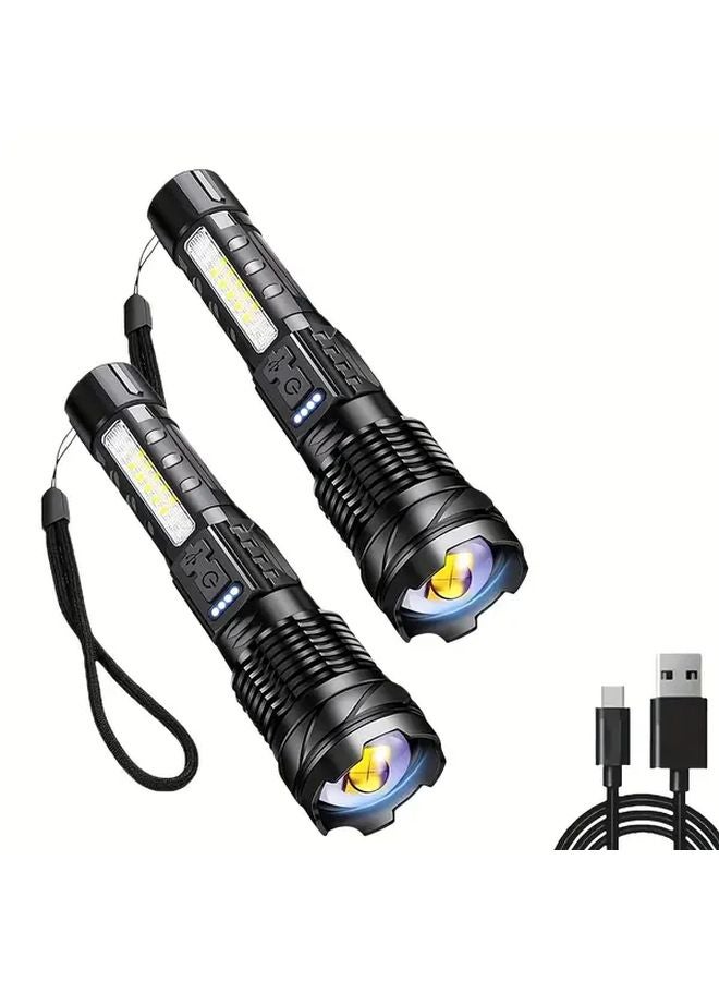 AQL 2PCS Aluminum Alloy Head Flashlight 2000 Lumens USB Rechargeable 7 Modes - Image 1