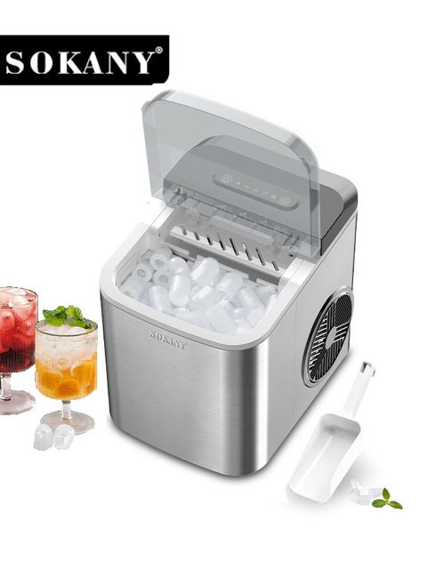 Automatic Ice Maker, 9 Cubes Ready in 6Mins, 12Kg In 24 Hours, 1.3 L, Self- Cleaning, Two Size Ice Cube, 26lbs Daily Output,Electric Ice Maker for Home/ Kitchen/ Office/ Bar/ Party,Scoop Included,SK-03047