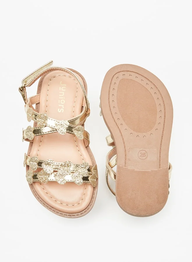 JUNIORS Girls Heart Accent Sandal with Hook and Loop Closure