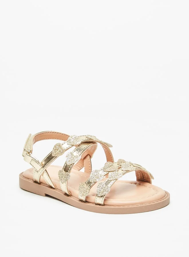 JUNIORS Girls Heart Accent Sandal with Hook and Loop Closure