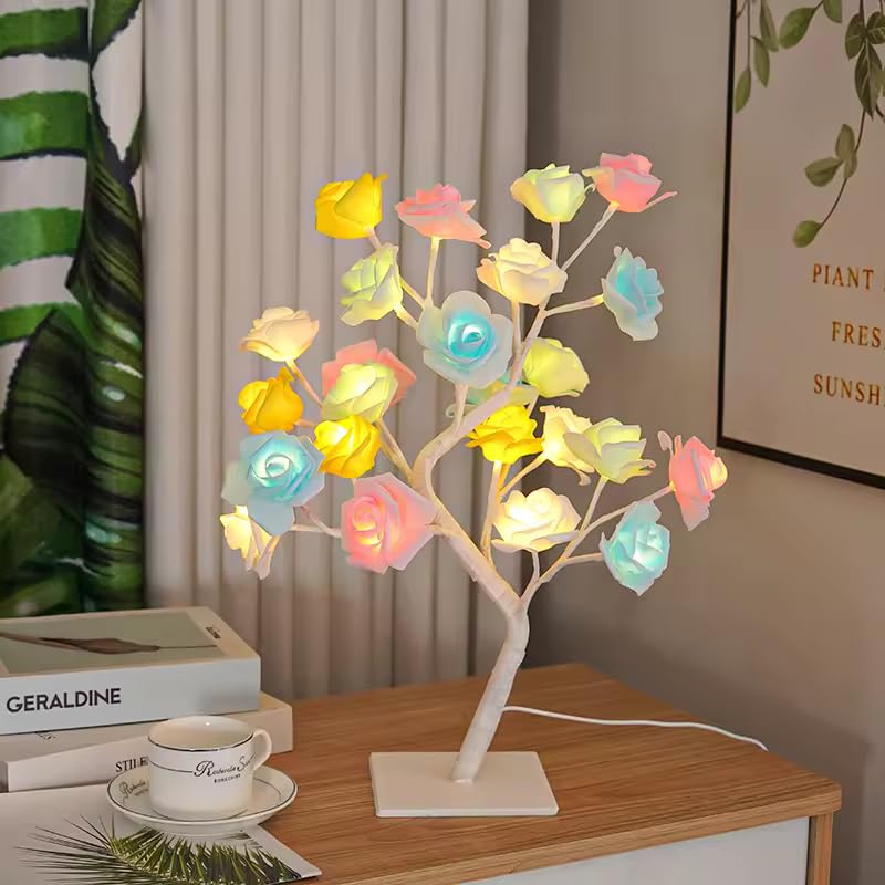 Rasdion Room Decor 20 24 LED Rose Tabletop Bonsai Tree Light DIY Artificial Tree Lamp BatteryUSB Operated Aesthetic Lamps for Living Room Bedroom Christmas Home Gifts House Decor Warm Colorful