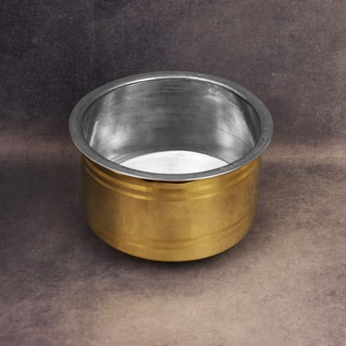 Putrika Brass Utensil Vadi Chatti with TIN Coating|Tope|KitchenWare|cookware|Brass Pathiram|Patilas|Tapeli|Peetal|Sarva Satti|Bhagoni Set-Vadi Chatti (Size 5) - Image 2