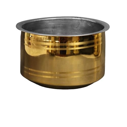 Putrika Brass Utensil Vadi Chatti with TIN Coating|Tope|KitchenWare|cookware|Brass Pathiram|Patilas|Tapeli|Peetal|Sarva Satti|Bhagoni Set-Vadi Chatti (Size 5) - Image 4
