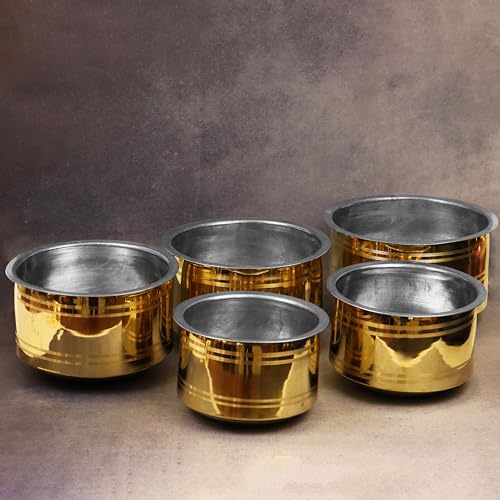 Putrika Brass Utensil Vadi Chatti with TIN Coating|Tope|KitchenWare|cookware|Brass Pathiram|Patilas|Tapeli|Peetal|Sarva Satti|Bhagoni Set-Vadi Chatti (Size 5) - Image 5