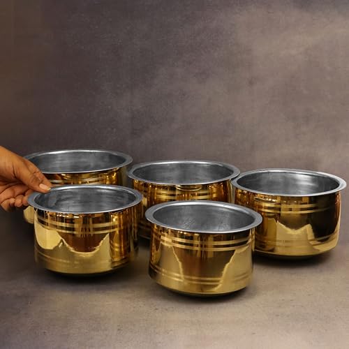 Putrika Brass Utensil Vadi Chatti with TIN Coating|Tope|KitchenWare|cookware|Brass Pathiram|Patilas|Tapeli|Peetal|Sarva Satti|Bhagoni Set-Vadi Chatti (Size 5) - Image 3