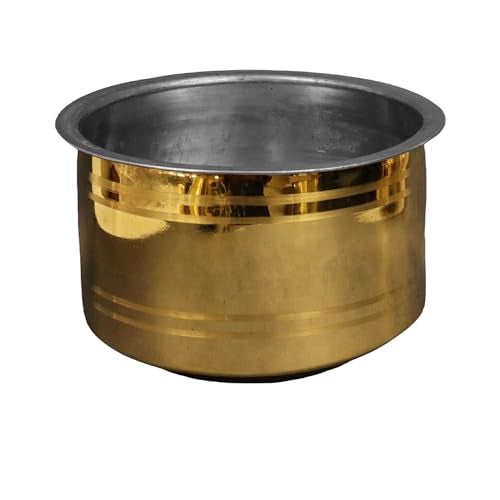 Putrika Brass Utensil Vadi Chatti with TIN Coating|Tope|KitchenWare|cookware|Brass Pathiram|Patilas|Tapeli|Peetal|Sarva Satti|Bhagoni Set-Vadi Chatti (Size 5) - Image 1