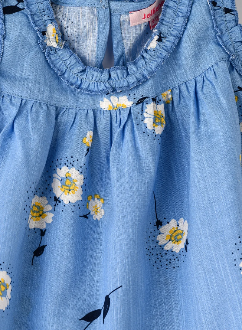 Jelliene Girls' Blue Floral Sleeveless Ruffled Top