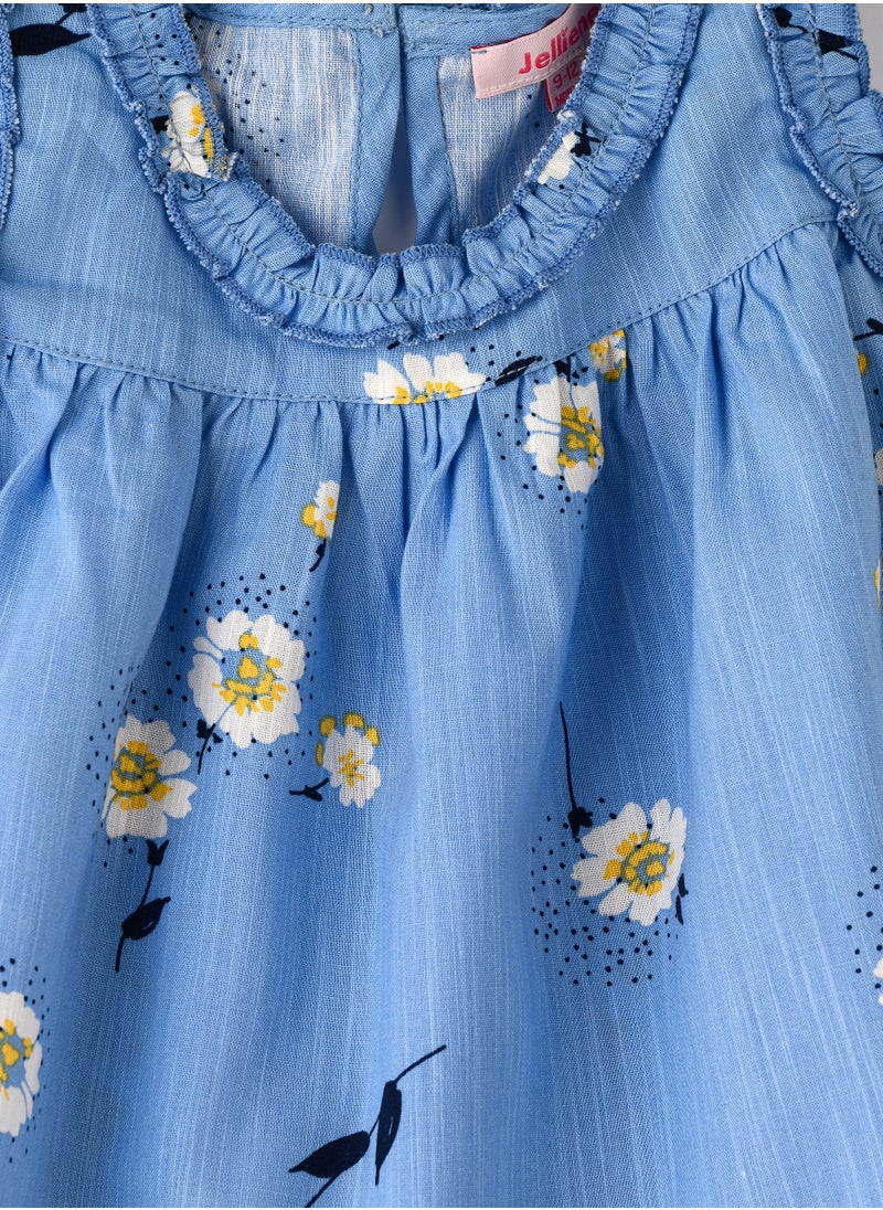 Jelliene Girls' Blue Floral Sleeveless Ruffled Top  - Image 3