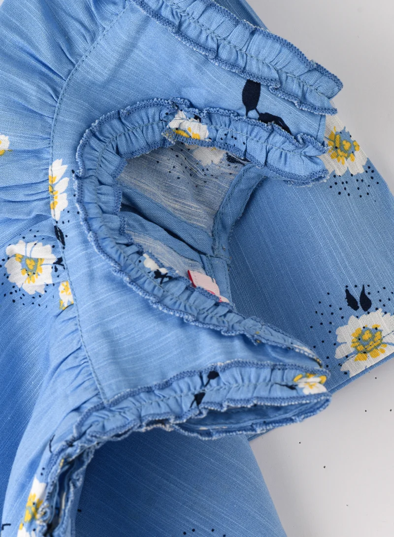 Jelliene Girls' Blue Floral Sleeveless Ruffled Top