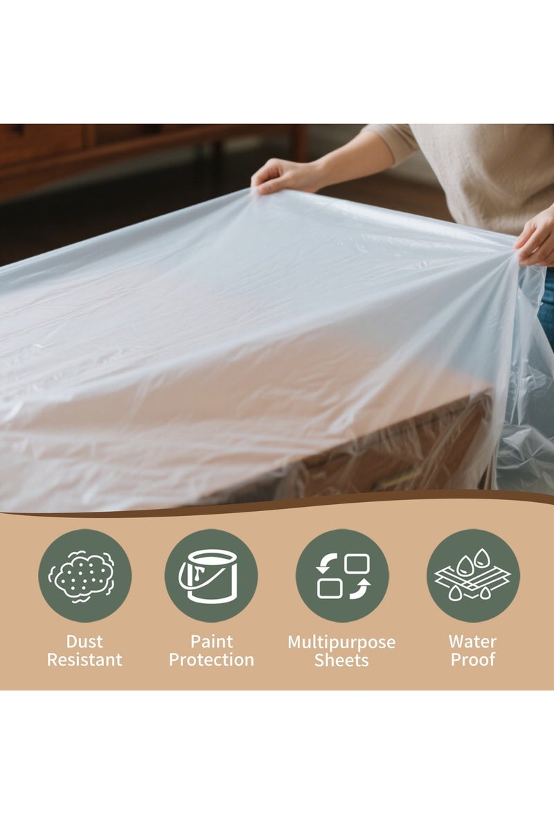 6 Pack 366 x 274 CM Extra Large Painters Plastic Drop Cloth Painting Sheet, Waterproof Dust-Proof Protective Masking Film, Paint Drop Cloth, Clear Plastic Sheet, Plastic Sheet Dust Cover for Furniture - Image 5