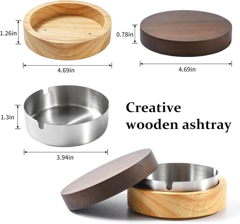 DDAJJAJ Cute Ashtrays for Cigarettes Smokeless Ash Tray with Stainless Steel Liner Windproof Wooden Ashtray with Lid for Home Office Tabletop Outside Patio - Image 5