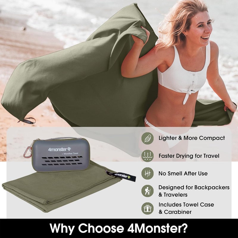 4Monster Camping Towels Super Absorbent, Fast Drying Microfiber Travel Towel, Quick Dry Ultra Soft Compact Gym Towel for Swimming Beach Hiking Yoga Travel Sports Backpack - Image 2