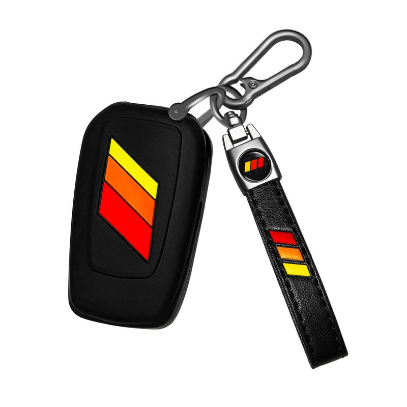 YOSRTER Key Fob Cover with Chain for Toyota Tundra TRD 4Runner Corolla RAV4 Highlander Camry Highlander Key Shell Protector 3 Buttons Keyless Key Holder(Red/Orange/Yellowï¼‰ - Image 1