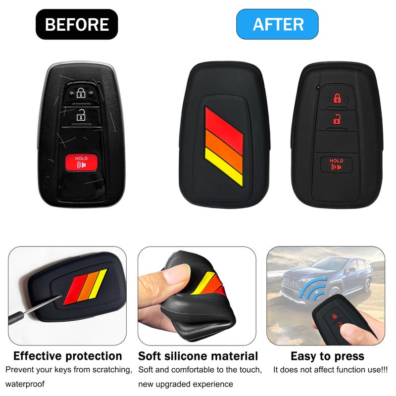 YOSRTER Key Fob Cover with Chain for Toyota Tundra TRD 4Runner Corolla RAV4 Highlander Camry Highlander Key Shell Protector 3 Buttons Keyless Key Holder(Red/Orange/Yellowï¼‰ - Image 3