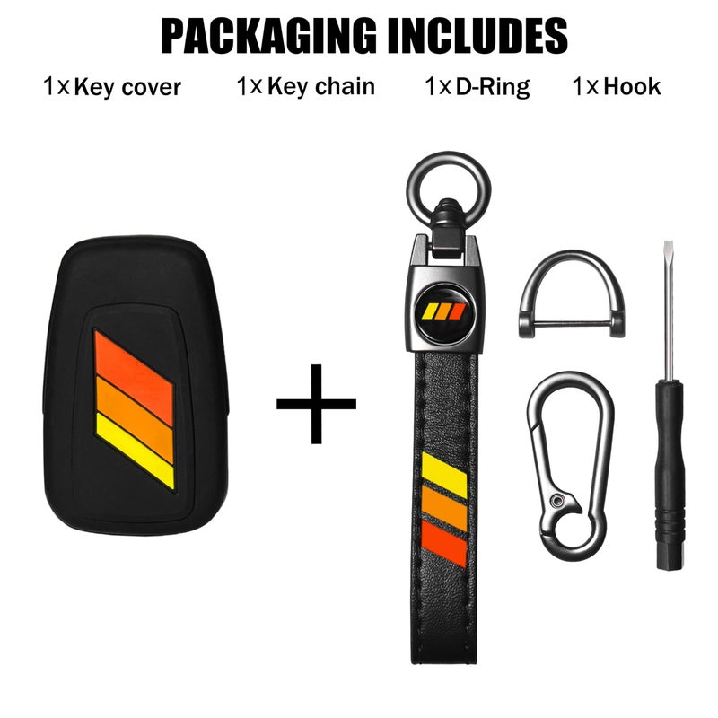 YOSRTER Key Fob Cover with Chain for Toyota Tundra TRD 4Runner Corolla RAV4 Highlander Camry Highlander Key Shell Protector 3 Buttons Keyless Key Holder(Red/Orange/Yellowï¼‰ - Image 5