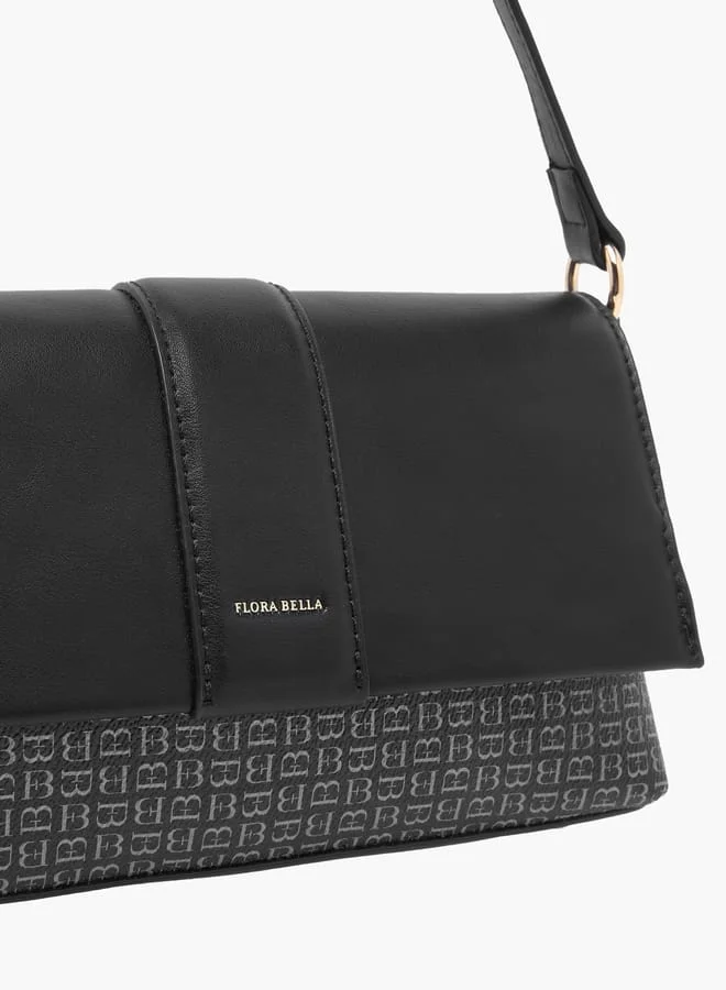 Flora Bella By Shoexpress Women Monogram Print Shoulder Bag with Detachable Strap and Flap Closure