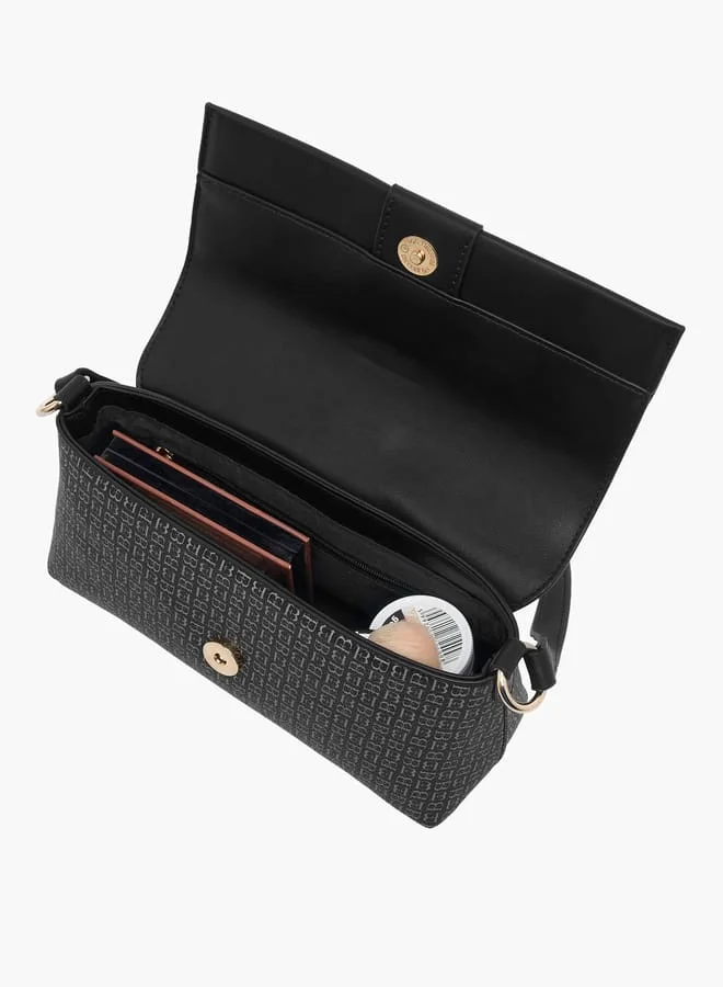 Flora Bella By Shoexpress Women Monogram Print Shoulder Bag with Detachable Strap and Flap Closure