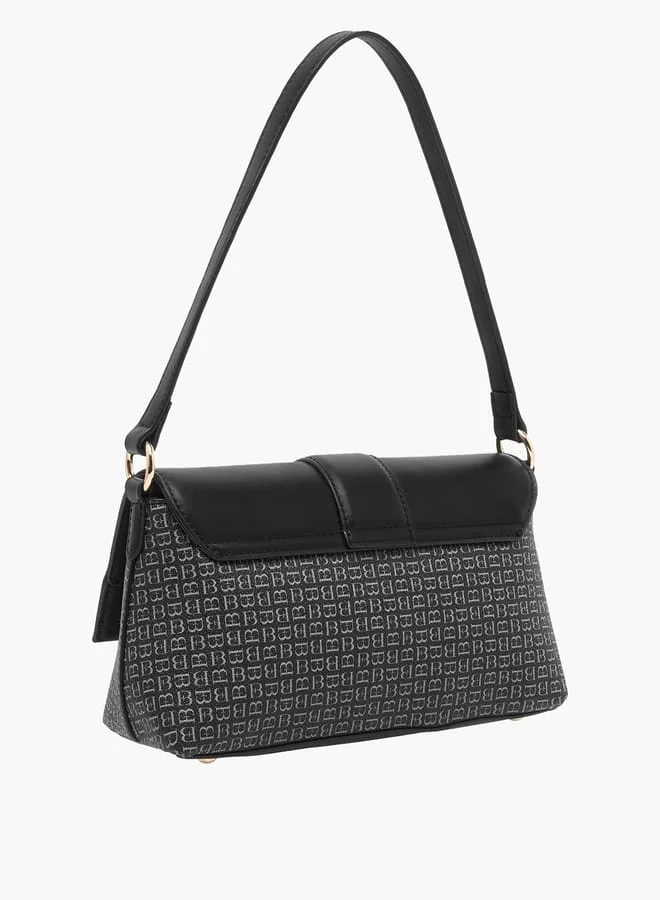 Flora Bella By Shoexpress Women Monogram Print Shoulder Bag with Detachable Strap and Flap Closure
