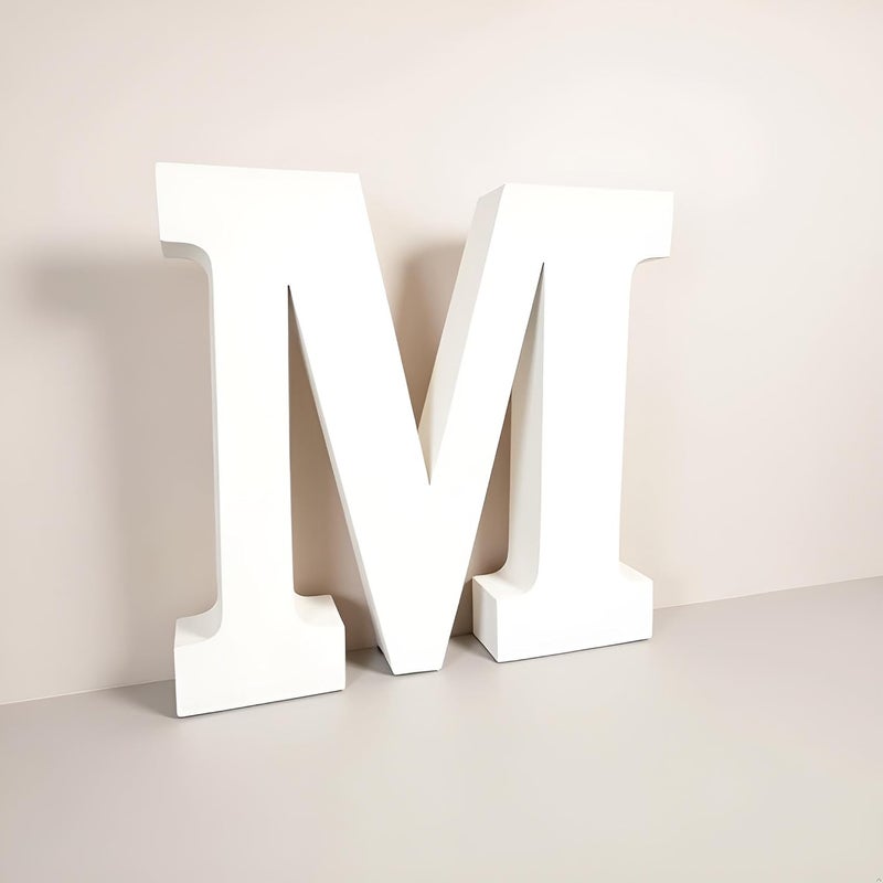 AKDAMA Wooden M Letter- English Upper Case Alphabets Cutouts for Art and Craft Work (M_White_15x2.5 cm) - Image 1