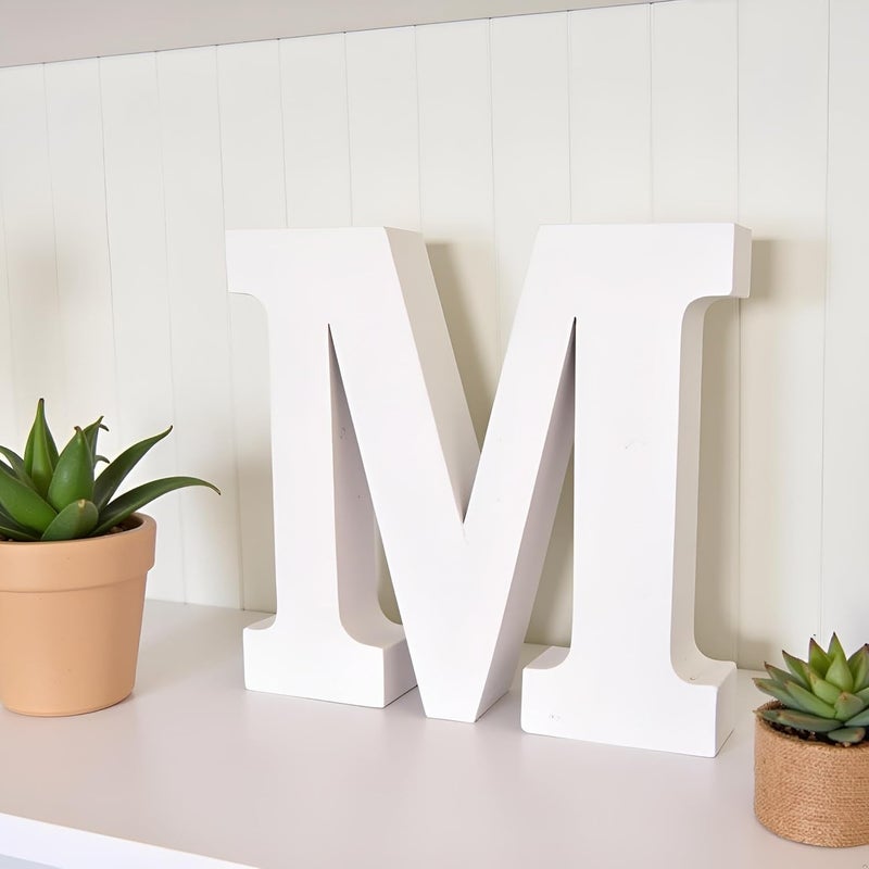 AKDAMA Wooden M Letter- English Upper Case Alphabets Cutouts for Art and Craft Work (M_White_15x2.5 cm) - Image 2