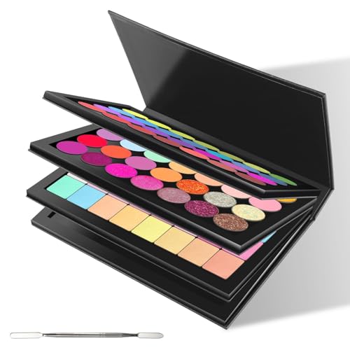 SZDYM 4 layers Empty magnetic Book Shaped palette Black PU leather surfacewith Depotting Spatula and 100 piece Metal Stickers - Image 2